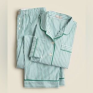 J. Crew Green and White Striped Cotton Pajama Set - Size L